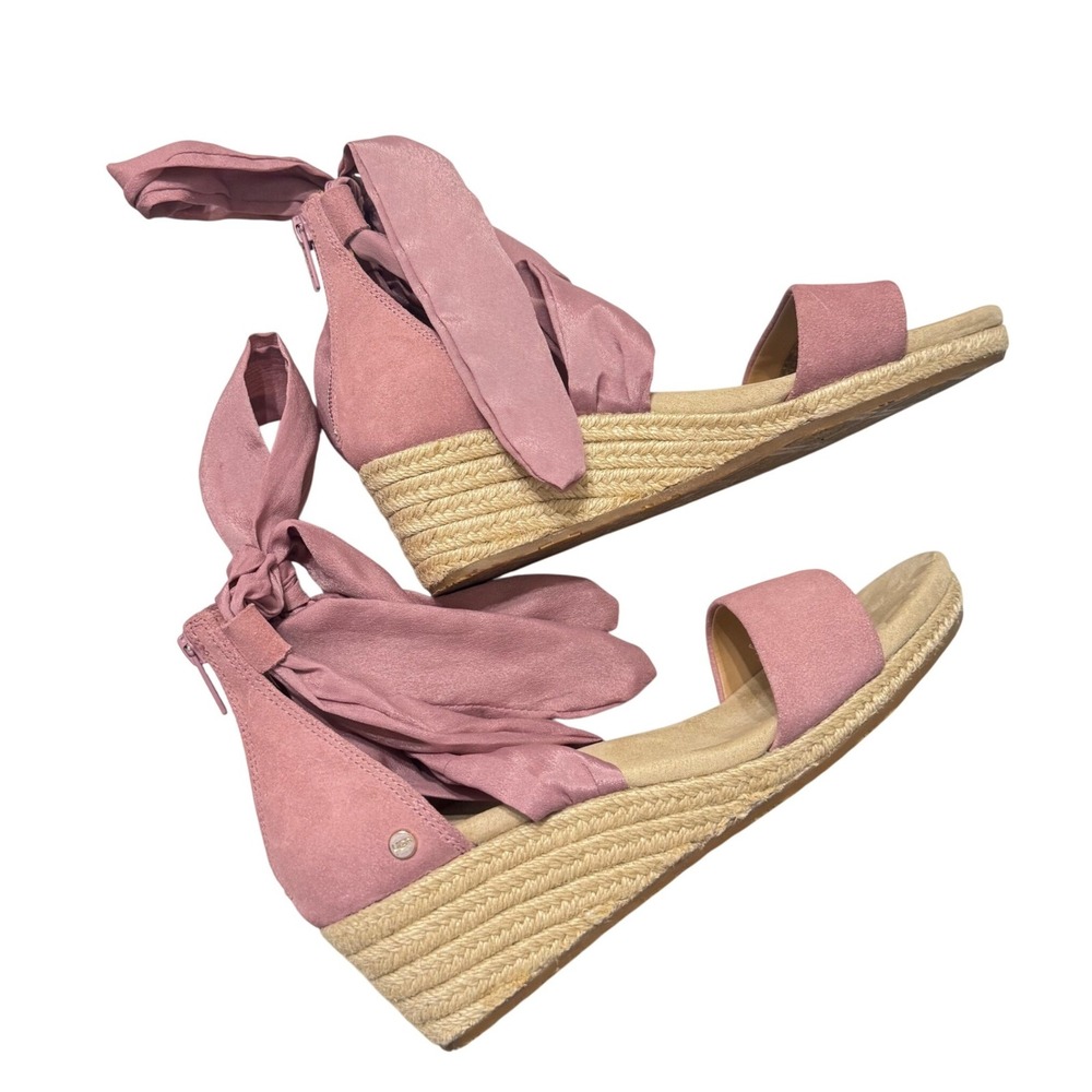 UGG Trina Espadrille Wedge Sandals Womens 7.5 Pink Dawn Suede Lace Up 1099693 - Picture 5 of 13